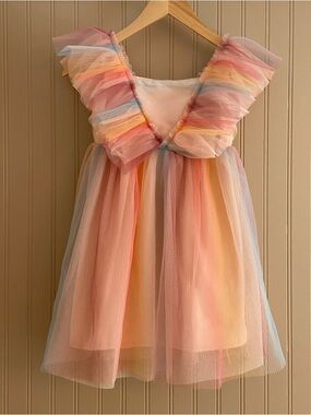 H&M Rainbow Pleated Tulle Dress Girls Size 5-6 Years